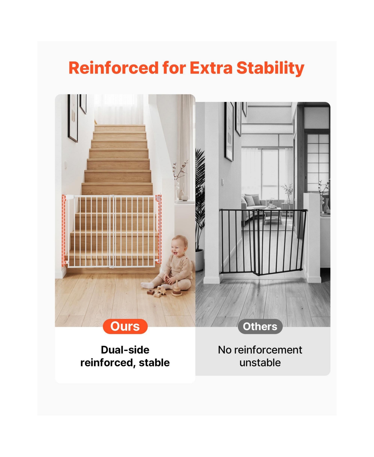 Ruie No Bottom Bar Dog Gate for Stairs 30 Inch High Adjustable 31 to 48 Inch