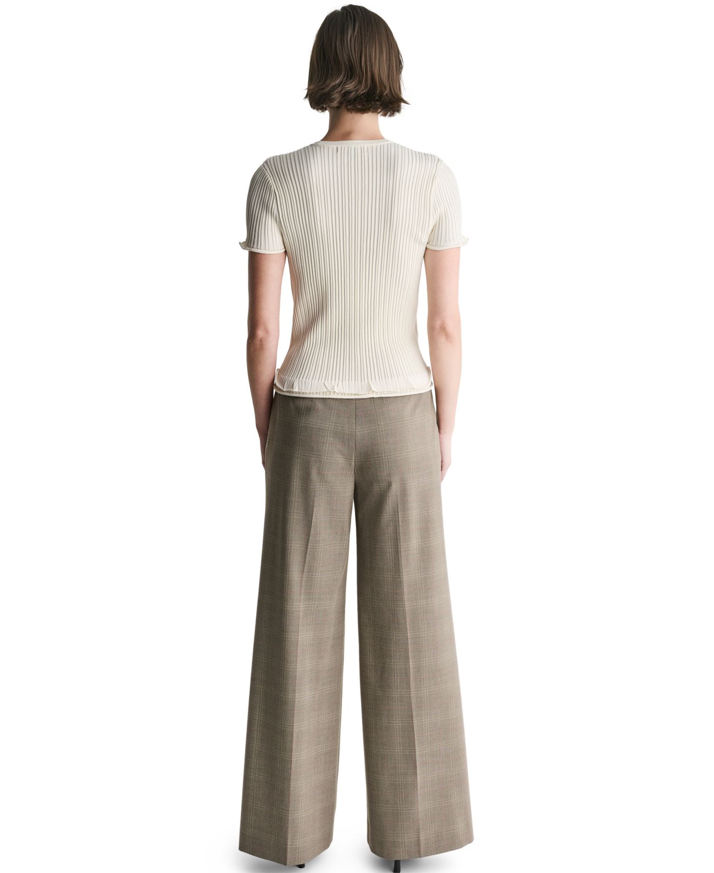 Женский топ BCBG Short-Sleeve Scoop Neck Ruffle, цвет: Buttercream — фото 6