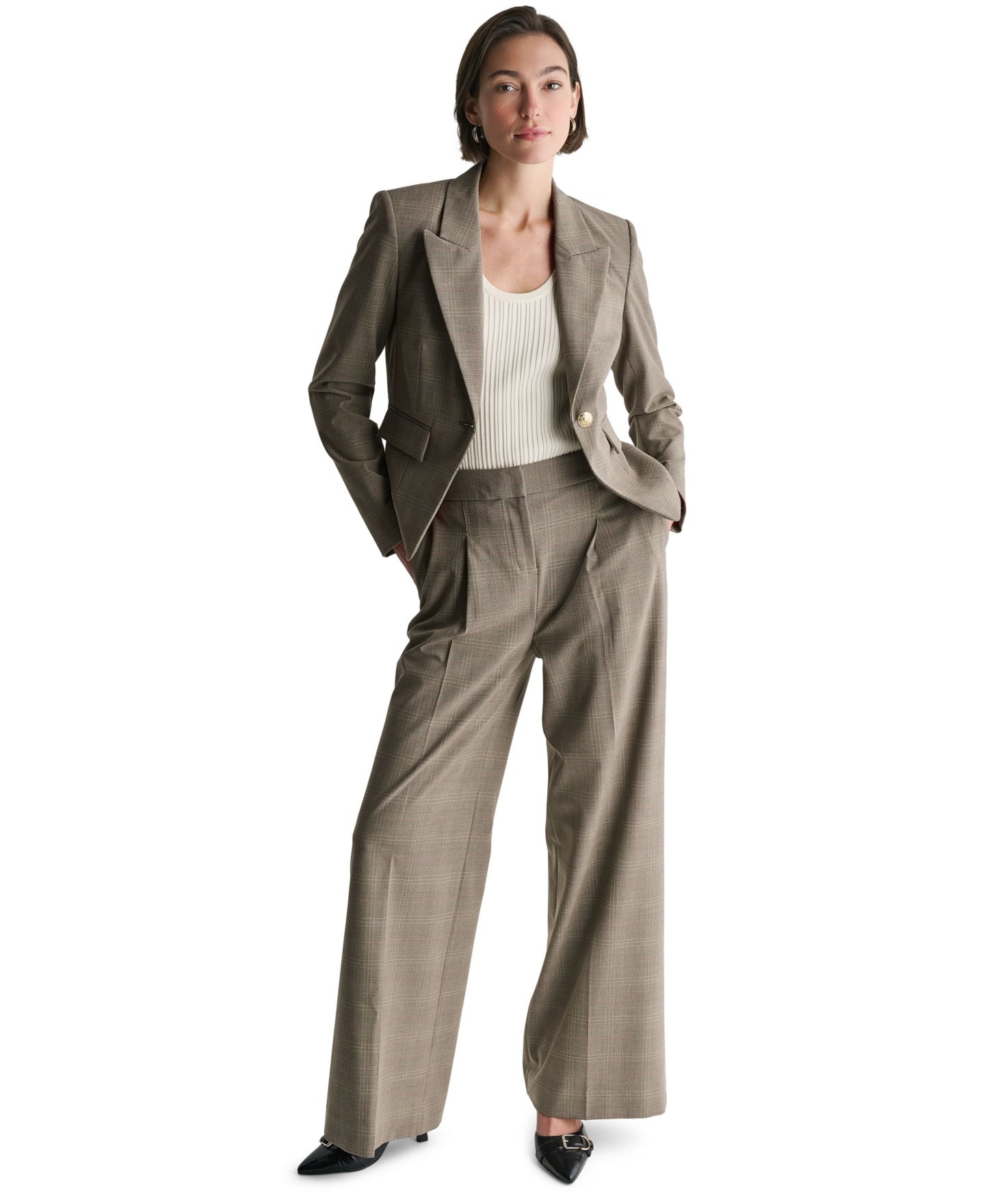Женский пиджак BCBG Plaid One Button Blazer, цвет: Светлый сиена разноцветный — фото 2