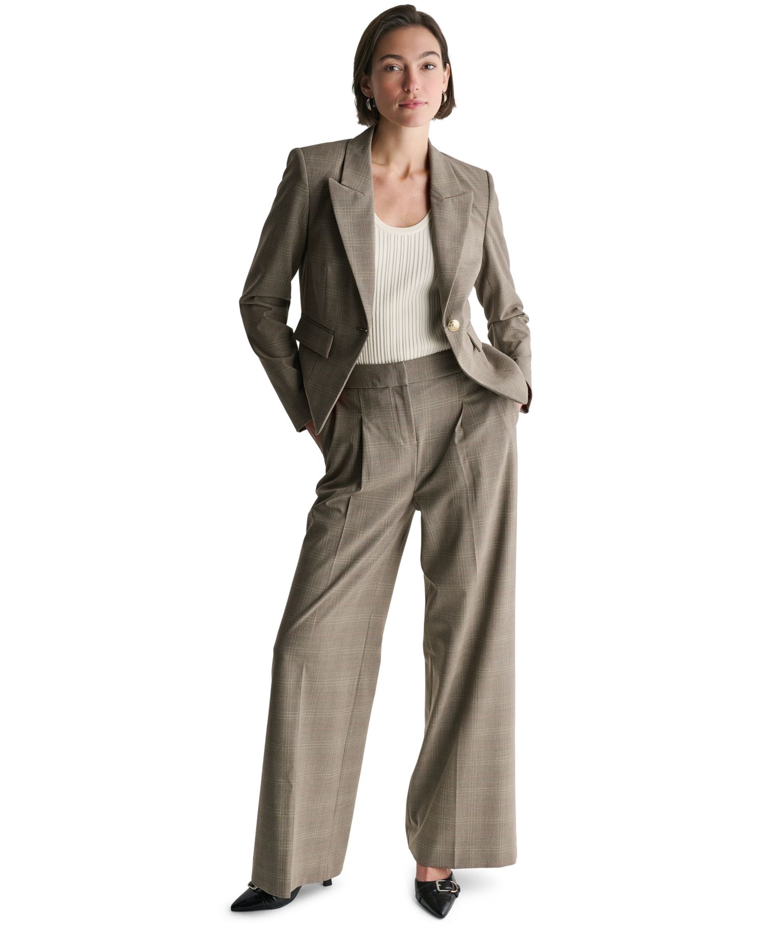 Women's Plaid One Button Blazer