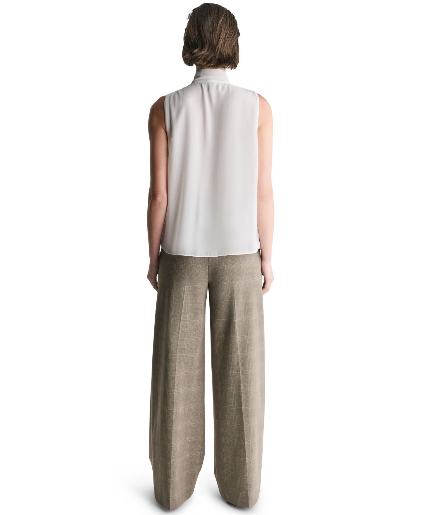Женская блузка BCBG Sleeveless Tie-Neck Button-Front, цвет: Белый — фото 6