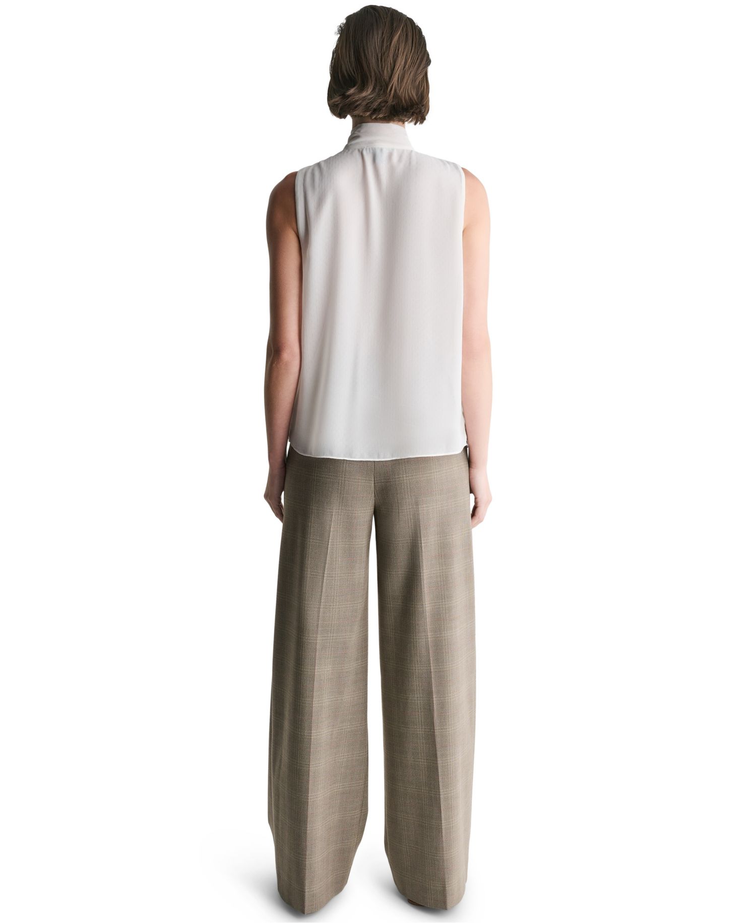 Women's Sleeveless Tie-Neck Button-Front Blouse