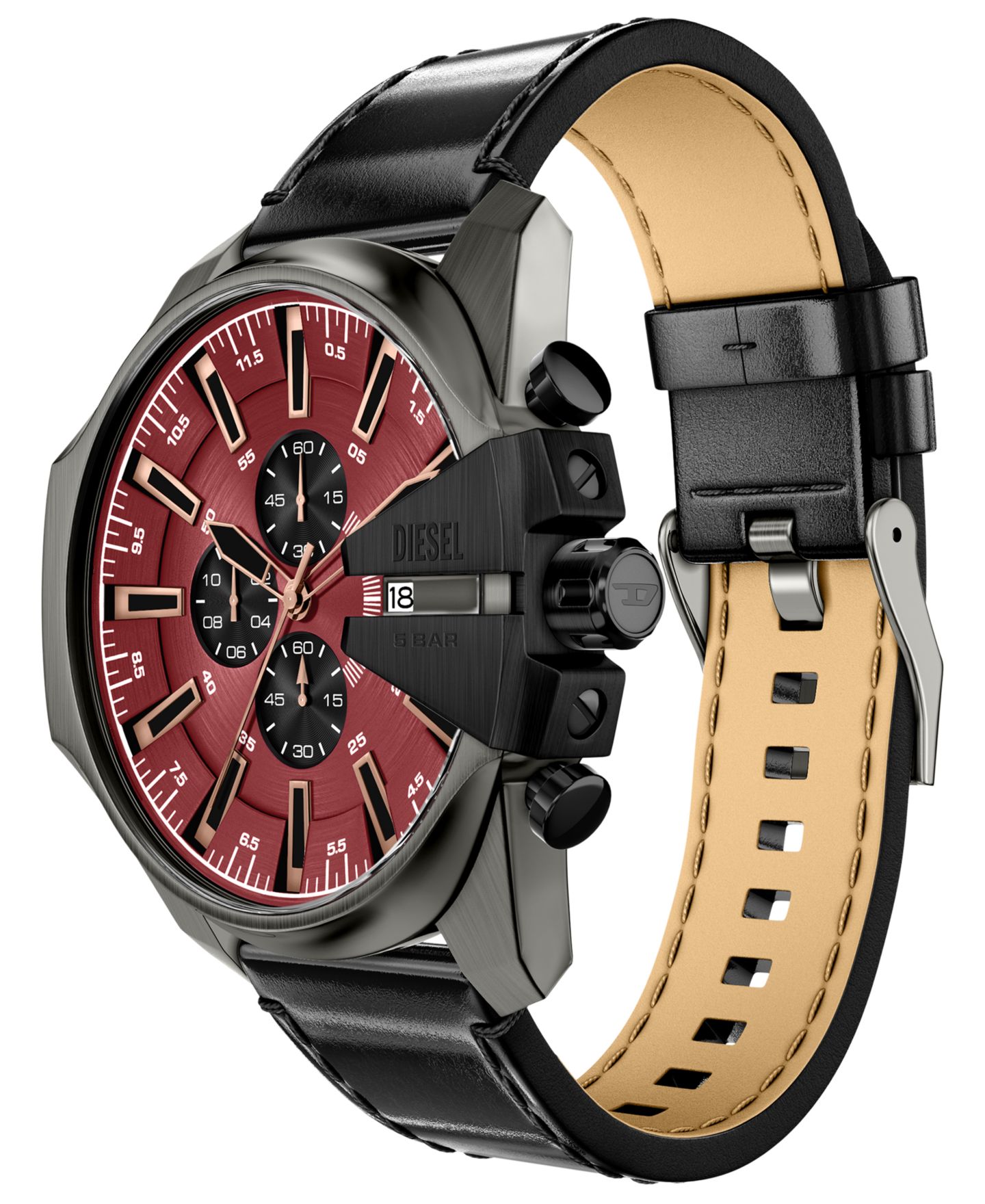 Мужские часы Diesel Mega Chief Slim Quartz Chronograph Black Leather Watch 48mm — фото 5