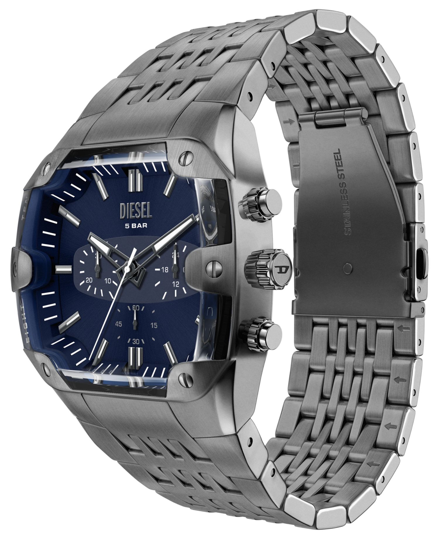 Men's Spiked Cushion Quartz Chronograph Gunmetal Stainless Steel Watch 45mm