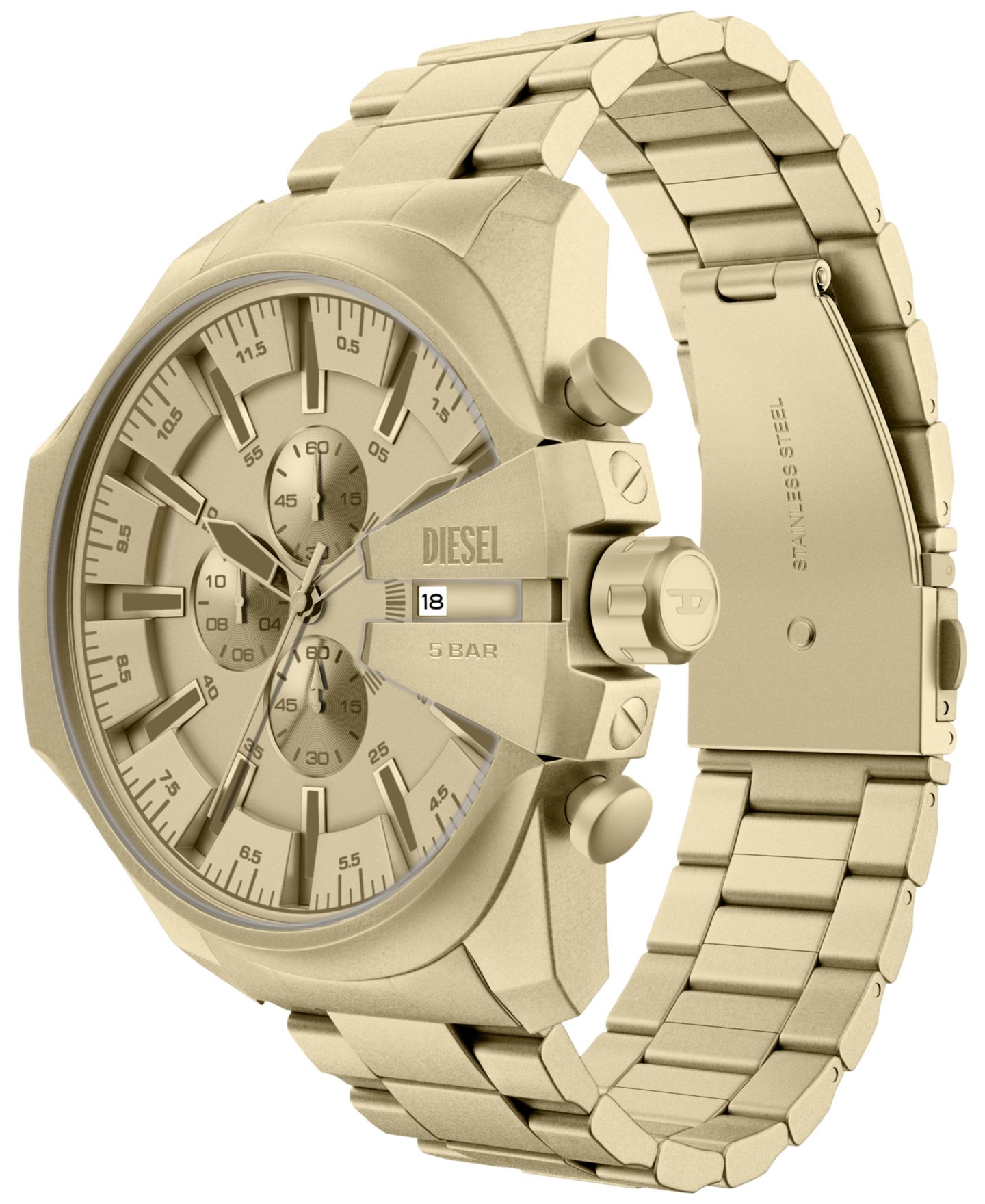 Мужские часы Diesel Mega Chief Slim Quartz Chronograph Gold Stainless Steel Watch 48mm — фото 5