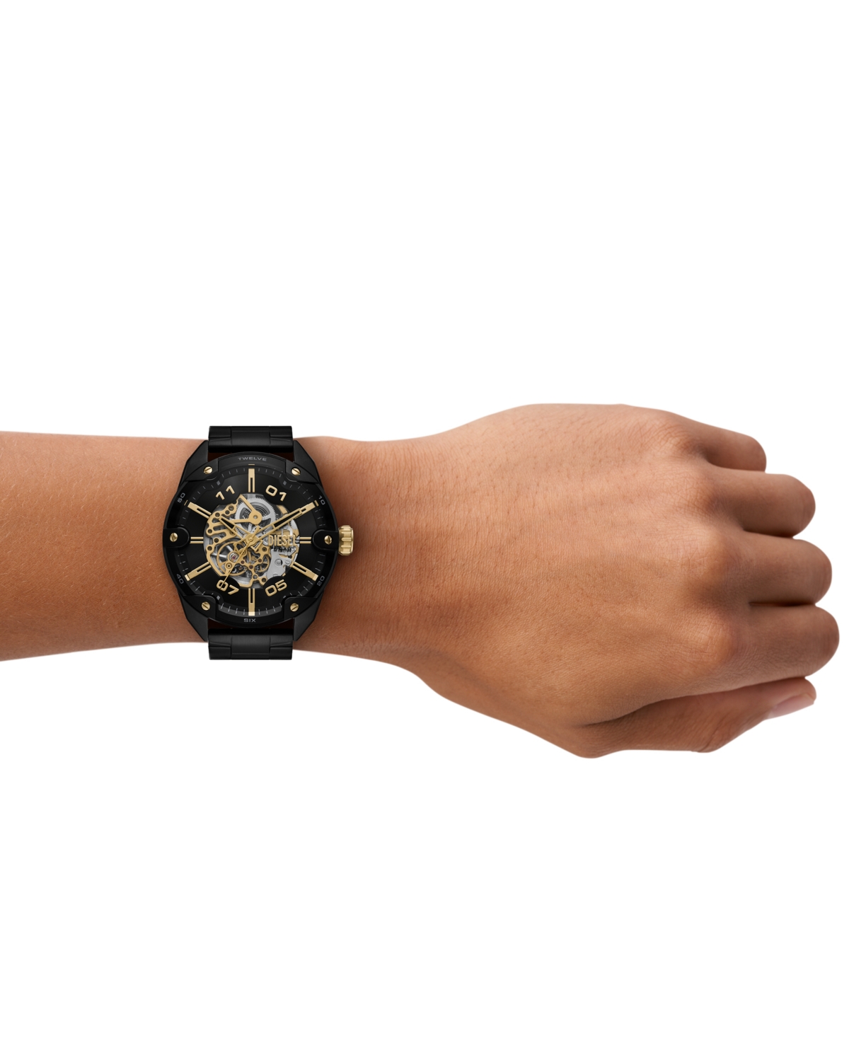 Diesel Men's Spiked Automatic Three-Hand Black Stainless Steel Watch 49mm