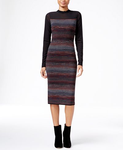 RACHEL Rachel Roy Illusion Striped Midi Sweater Dress