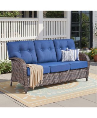 Outdoor Wicker Rattan Patio Sofa With 5" Thick Cushions