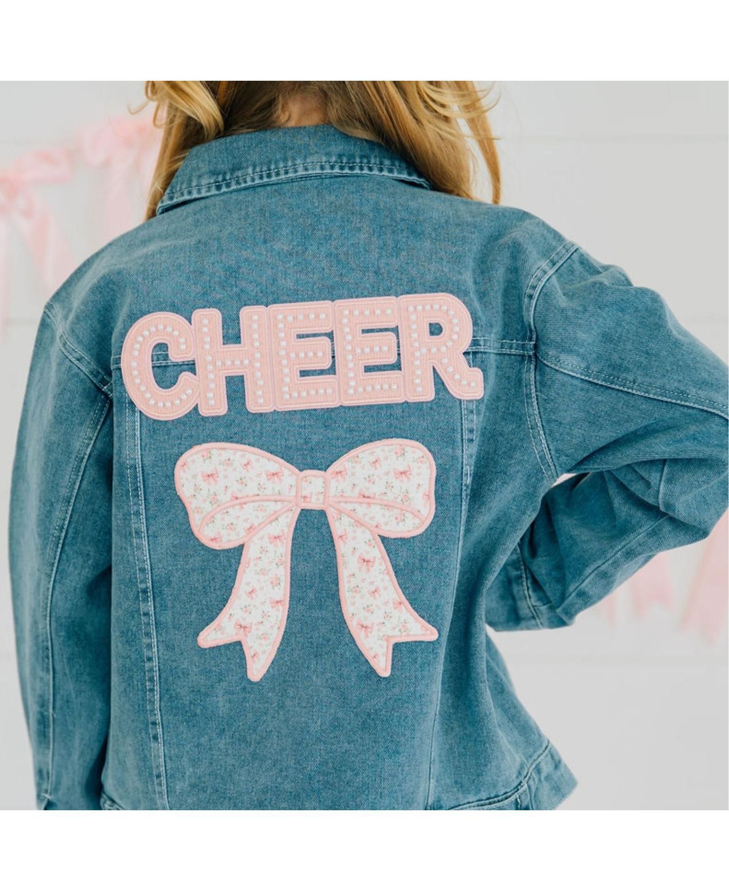 Little Girl 's 5 -8 Cheer Bow Patch Denim Jacket