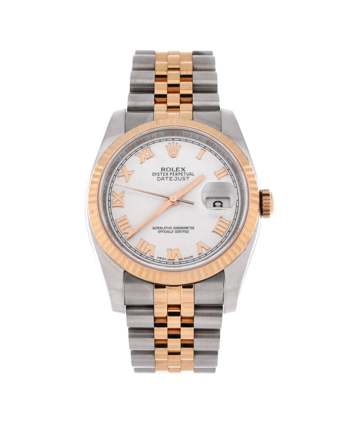 PreOwned Rolex Oyster Perpetual Datejust Automatic Watch in Stainless Steel and Rose Gold 36mm  Dial color white
