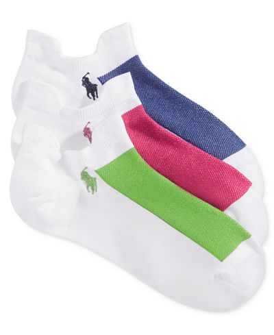 Polo Ralph Lauren Women's Double Tab Microfiber Contrast Mesh Socks 3 Pack