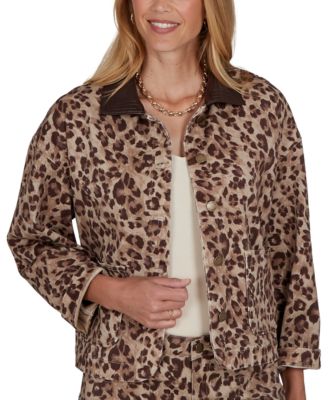 Petite Cheetah Print Denim Jacket