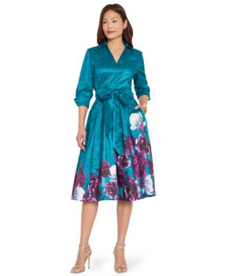 Women's Floral Metallic-Embroidery Fit & Flare Midi Dress