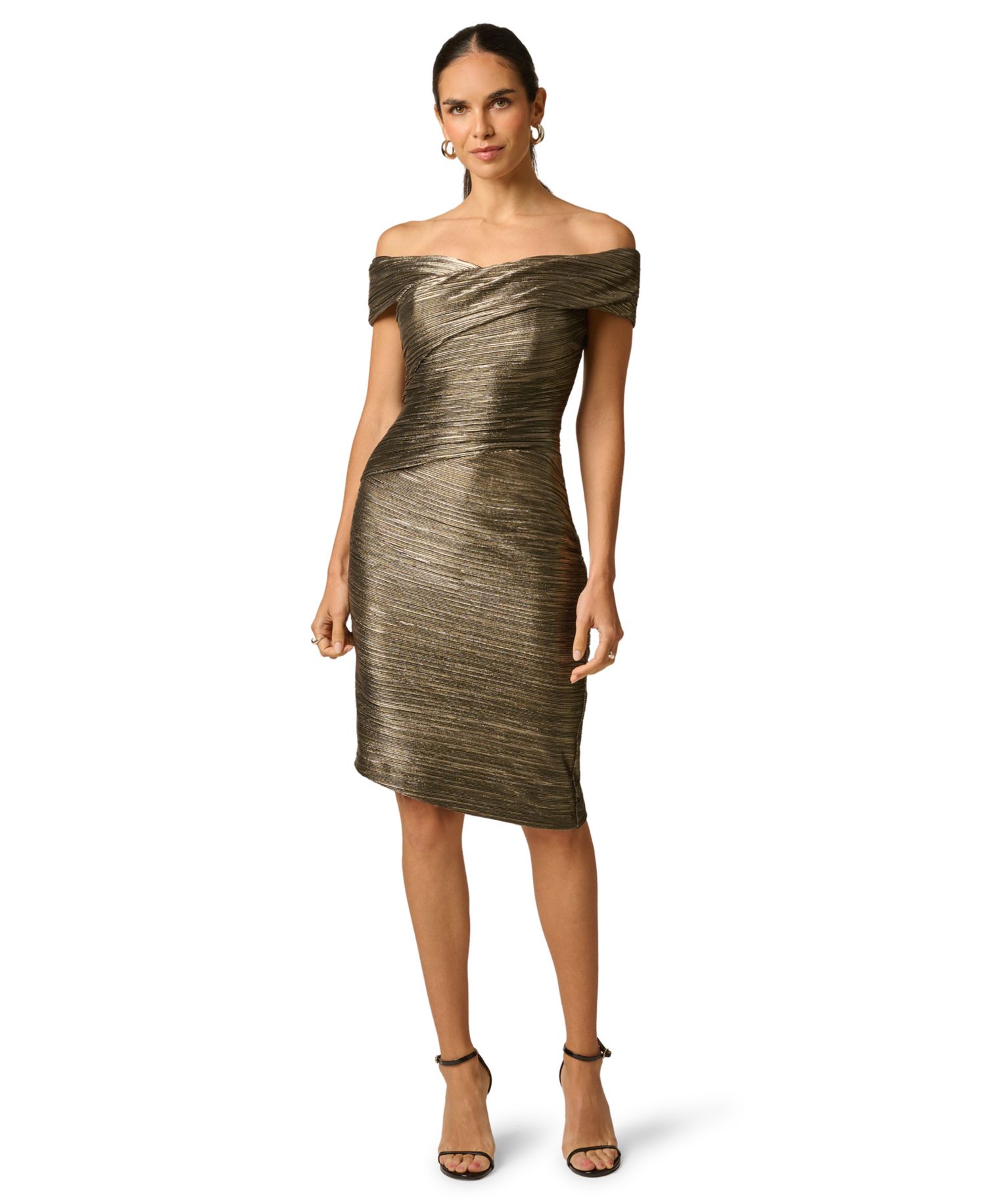 Women's Off-the-Shoulder Metallic-Knit Sheath Dress