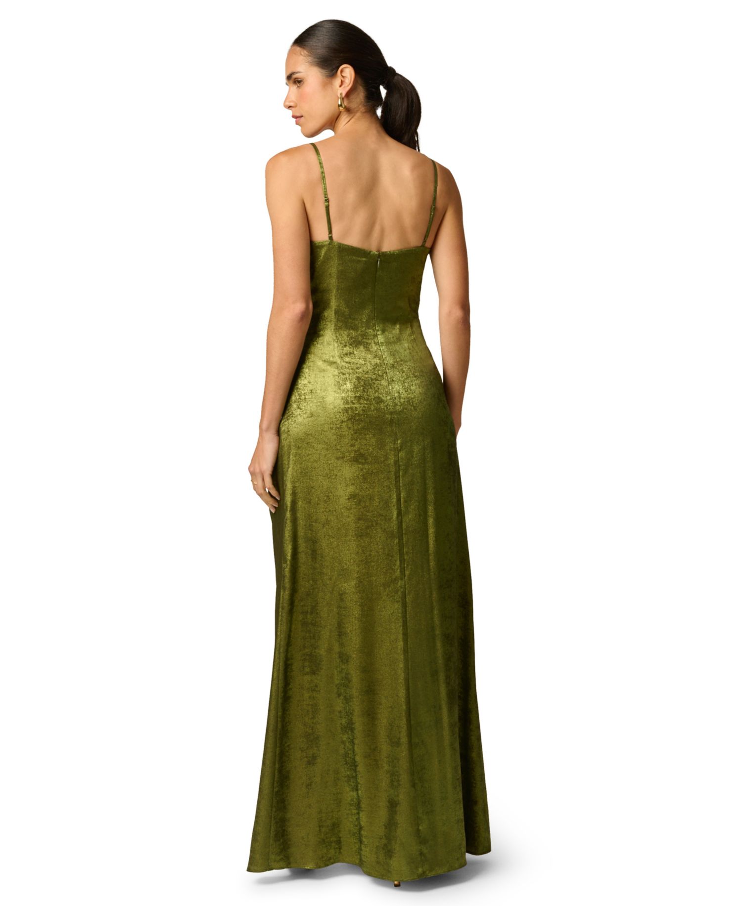 Women's Cowl Neck Foiled Chiffon Maxi Front Slit Dress