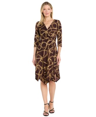 Women's Faux-Wrap Print V-Neck Dress