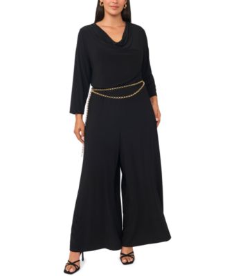 Plus Size Cowl Neck 3/4-Sleeve Wide-Leg Jumpsuit