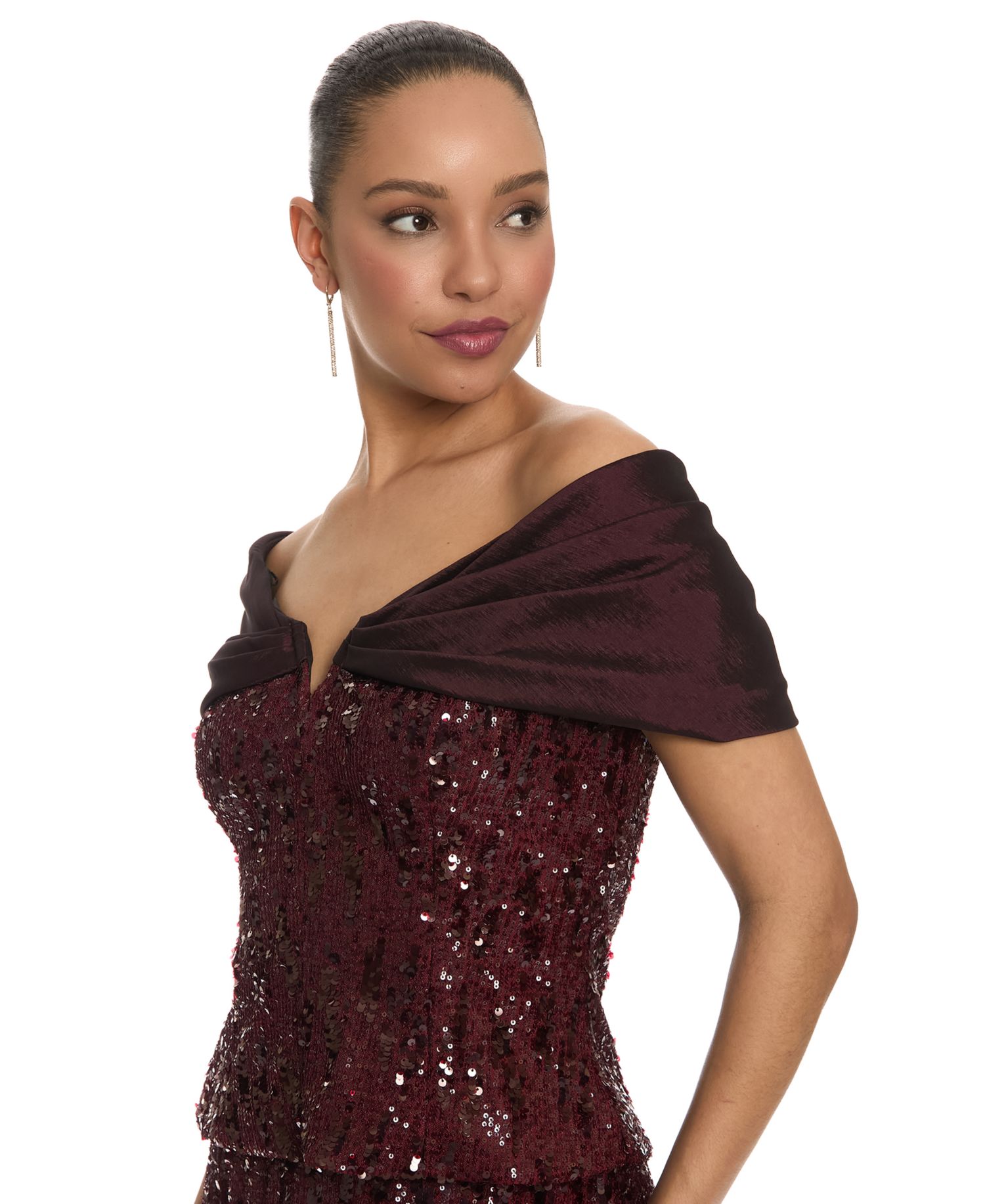 Women's Sequin Off-The-Shoulder Short-Sleeve Top