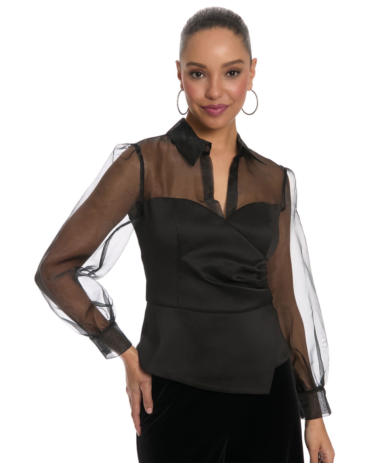 Women's Mikado Long-Sleeve Sheer Top