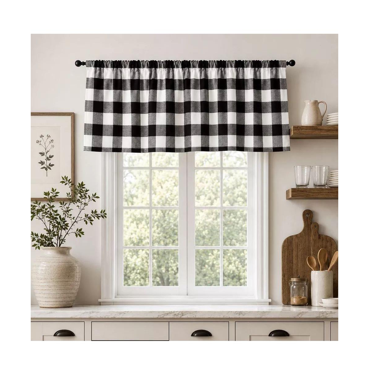 Kate Aurora 3 Piece Country Farmhouse Buffalo Plaid Sheer Curtains And Valance Set
