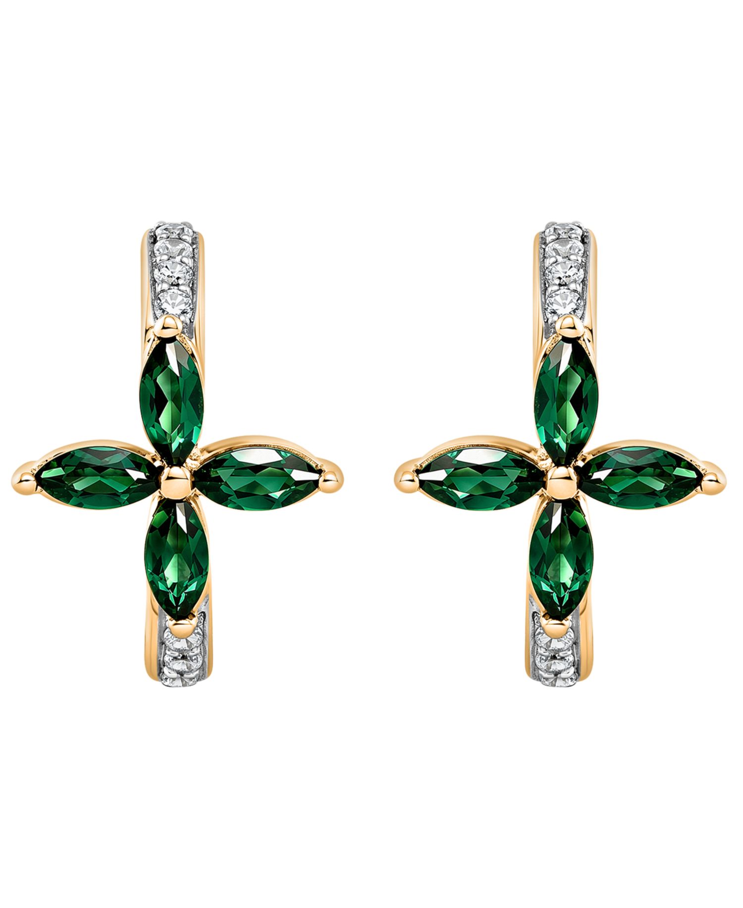 Lab-Grown Emerald (1/2 ct. t.w.) & White Sapphire (1/6 ct. t.w.) Hoop Earrings in 14k Gold Over Sterling Silver