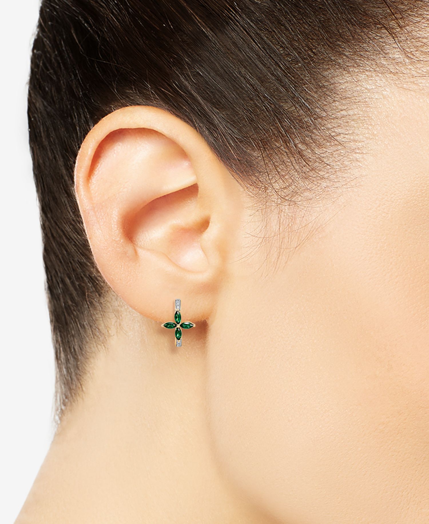 Lab-Grown Emerald (1/2 ct. t.w.) & White Sapphire (1/6 ct. t.w.) Hoop Earrings in 14k Gold Over Sterling Silver