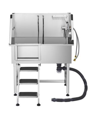 Stainless Steel Dog Washing Station with Faucet and Non-Slip Steps