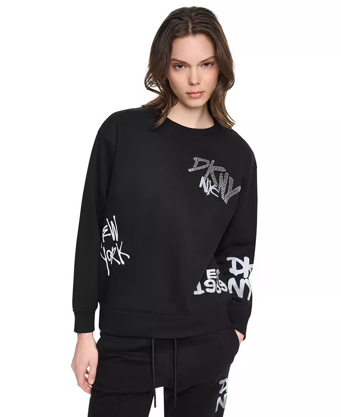 Women's Graffiti Logo Crewneck Graphic Long-Sleeve Sweatshirt