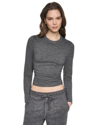 Women's Spacedye Ruched Cropped Long-Sleeve Top