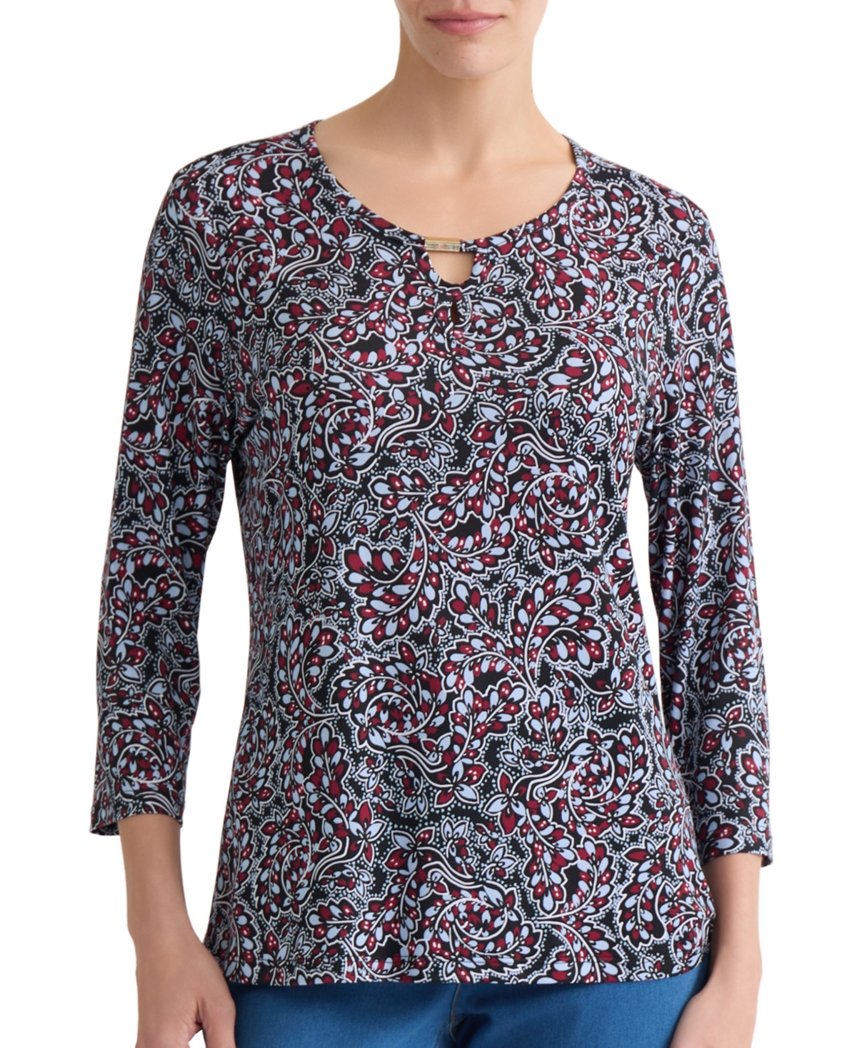 Jones New York Women's Printed Ity 3/4-Sleeve Top