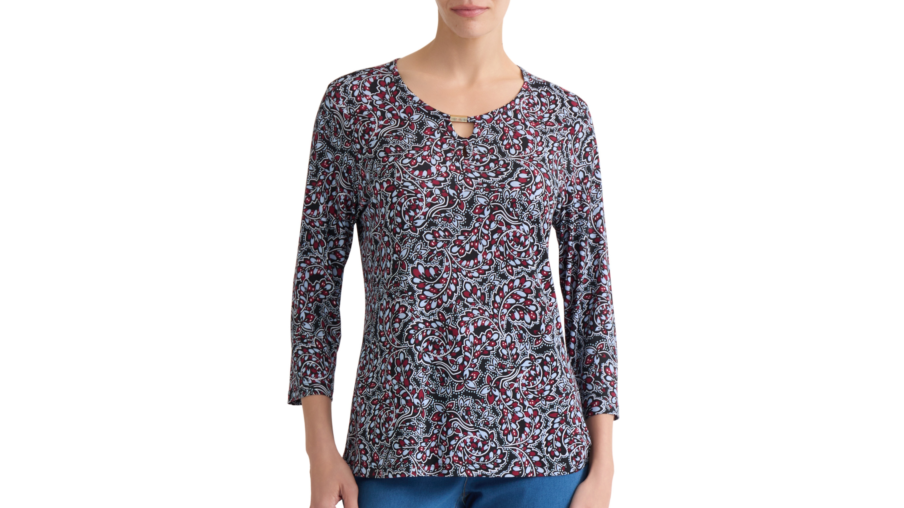 Jones New York Women's Printed Ity 3/4-Sleeve Top