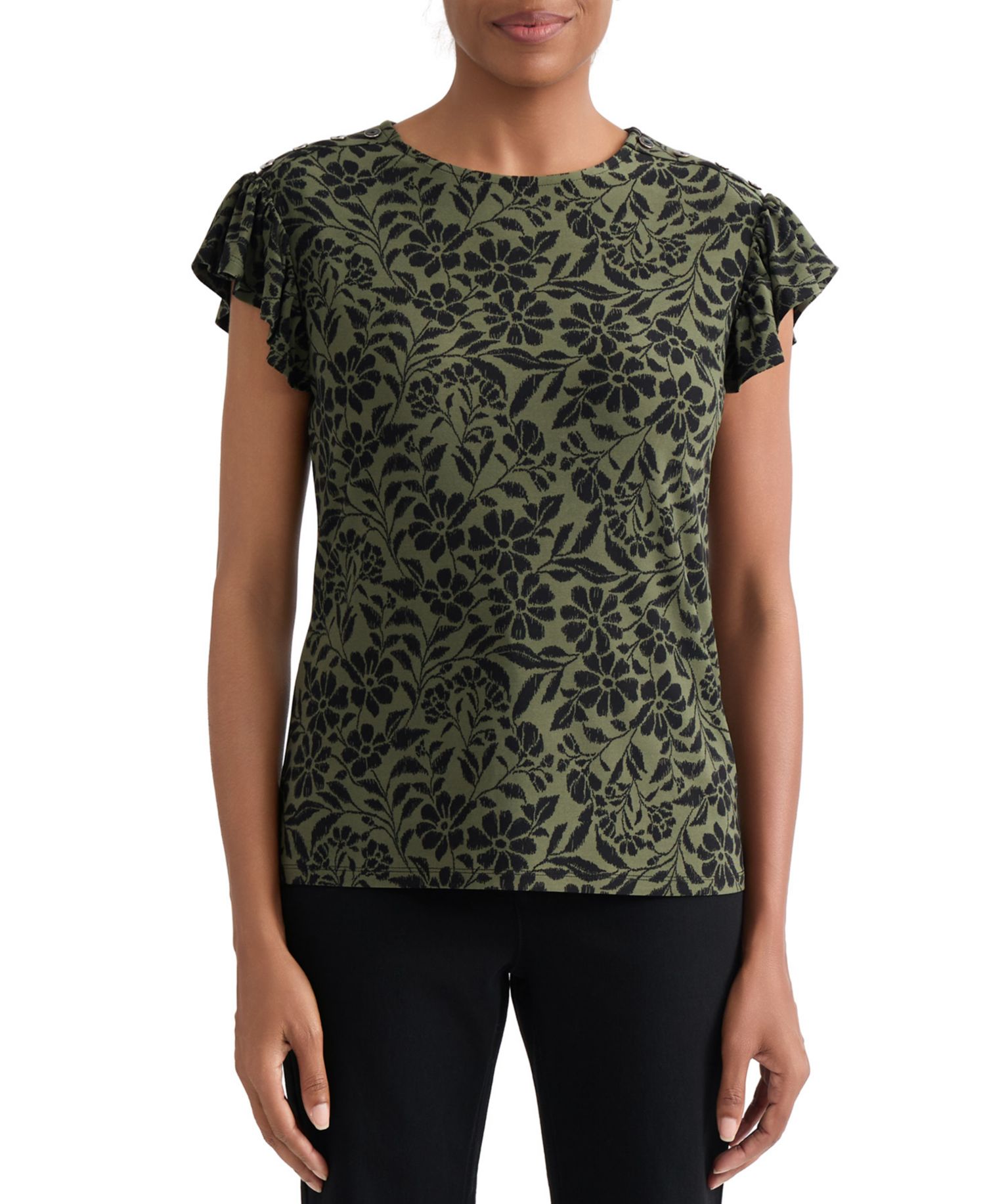 Petite Flutter-Sleeve Crewneck Top