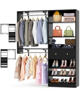 5FT Reversible Wood Closet Organizer with 2 Hanging Rods and Shelf