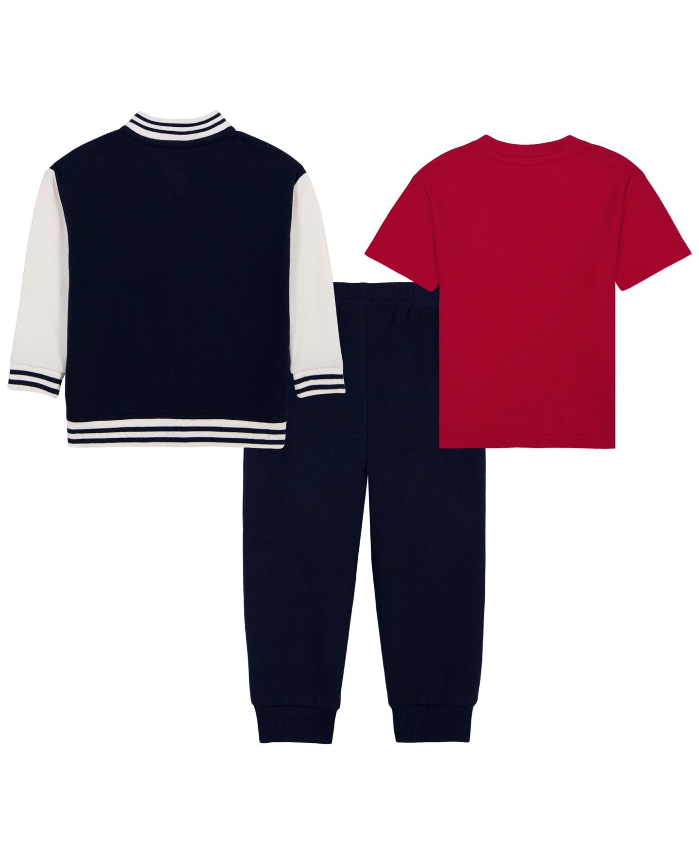 Детский комплект Tommy Hilfiger для мальчиков 2T-5T: бейсбольная куртка, футболка и брюки, цвет: Тёмно-синий / Красный — фото 2