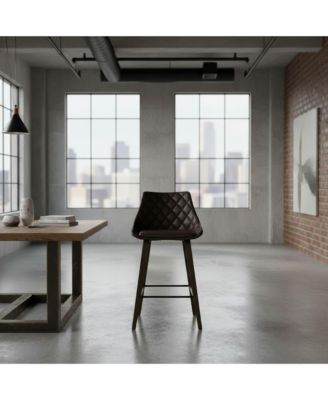 Leather Bar Stool with Diamond Tufting, Modern Upholstered Counter Height Chair, Wood Leg Kitchen Island Stool