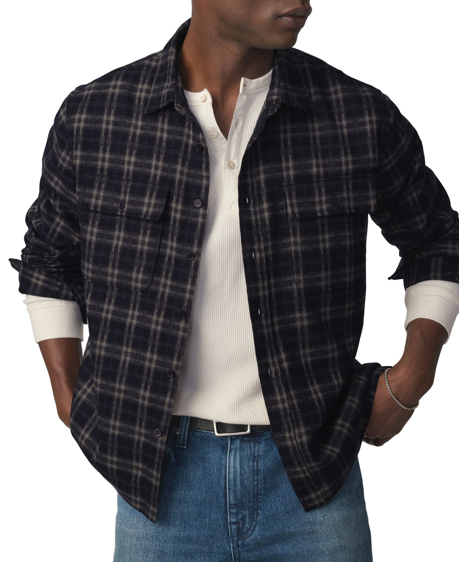 Men's Plaid Double Flap Pocket Shirt