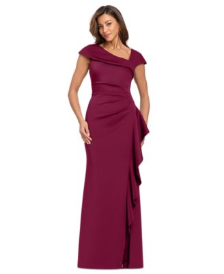 Women's Asymmetric Neck Side Ruffle Gown