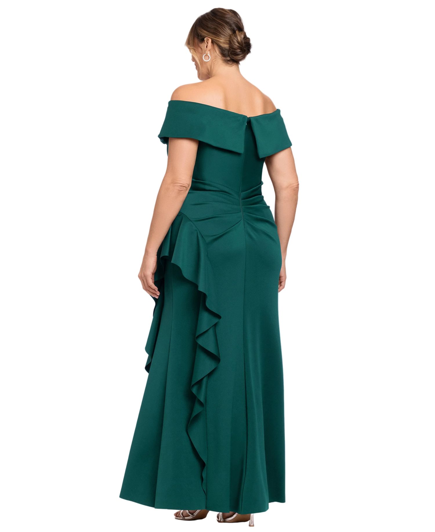 Petite Sweetheart Neck Side Ruffle Off-The-Shoulder Long Dress