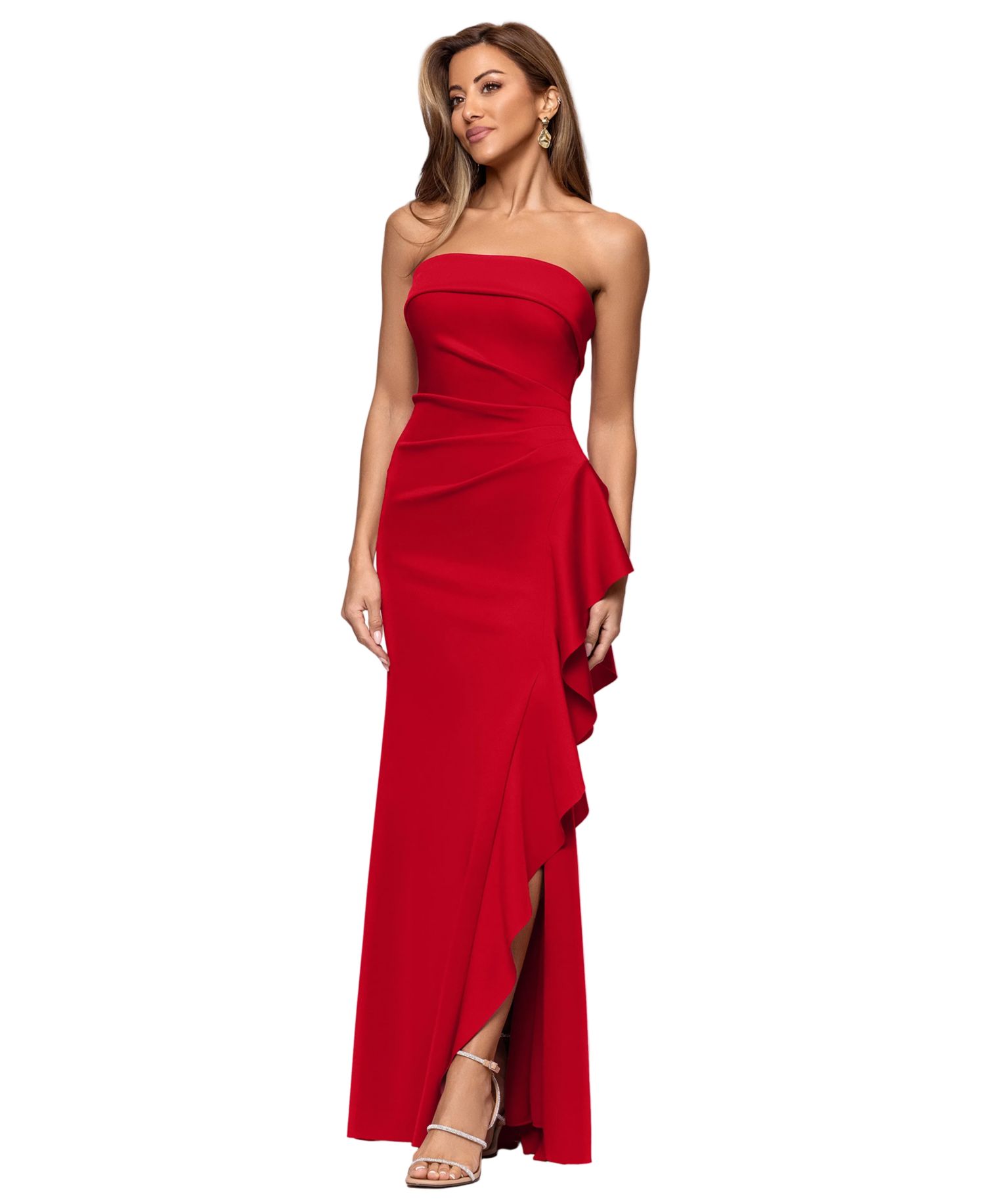 Petite Strapless Ruffle Sheath Gown