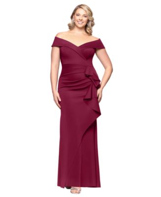 Plus Scuba Off-The-Shoulder Gown