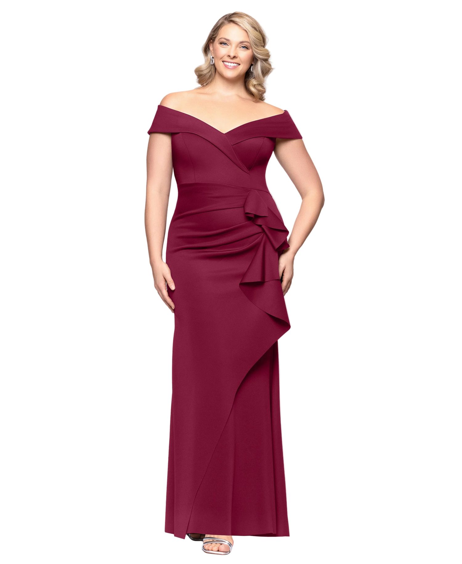 Plus Scuba Off-The-Shoulder Gown