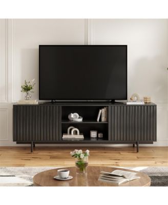 Mid Century Modern Wood Entertainment Center TV Stand with Storage and Shelf