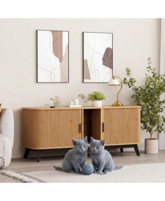 Cat Litter Box Enclosure - 59" Large Hidden Litter Box Furniture with Sliding Door Access, Ventilated Pet House