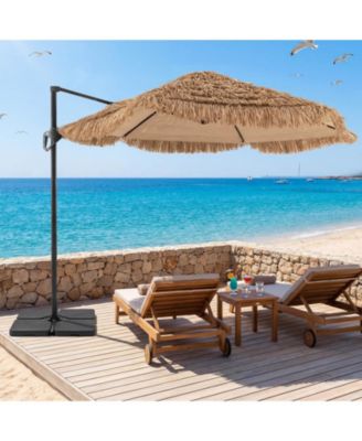 9.5 Feet Cantilever Tiki Patio Umbrella Set with 220 LBS Fillable Base for Garden
