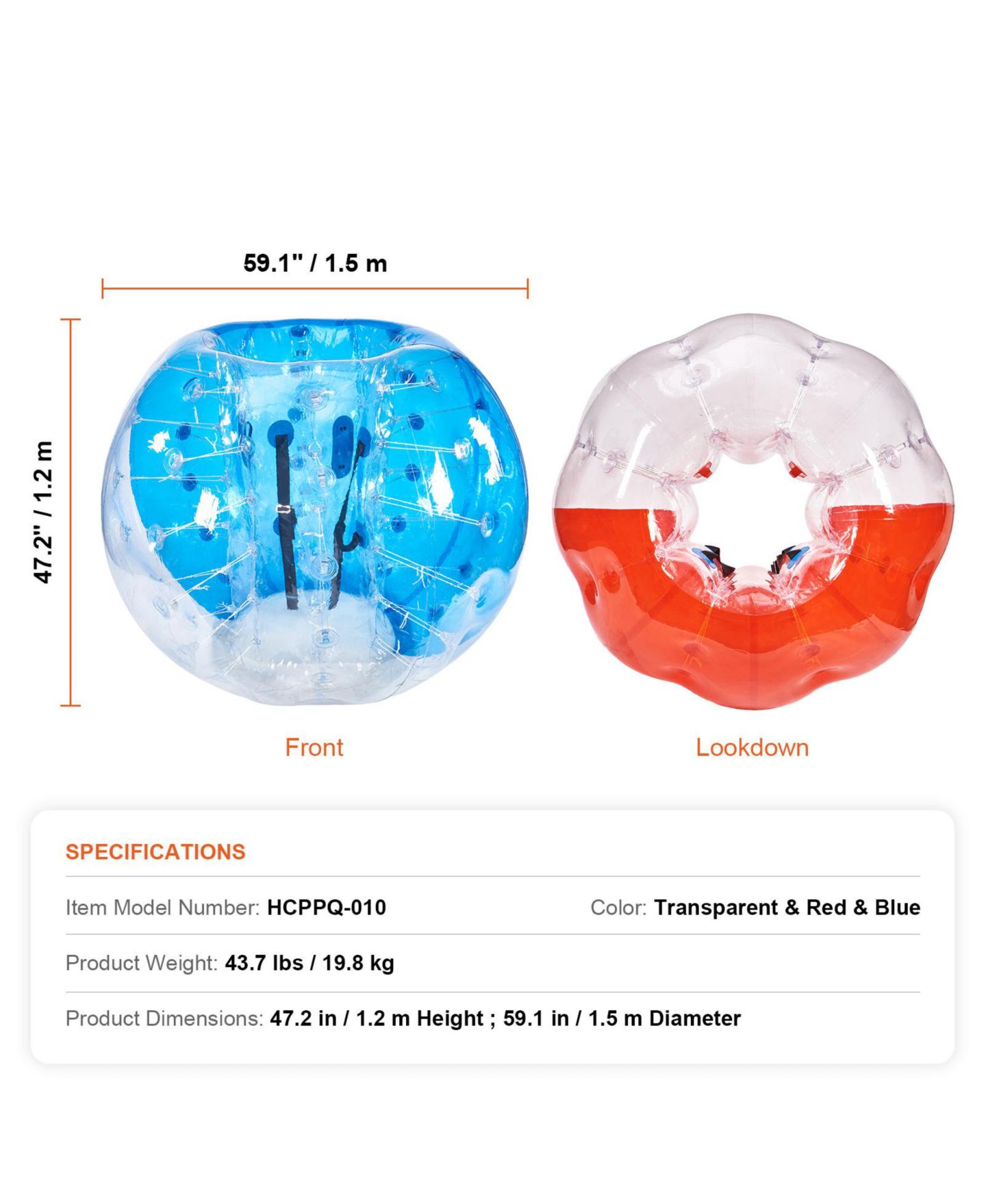 Детские игрушки VEVOR Sumo Zorb Balls 5FT 2-Pack Bumper Balls, от 7 лет — фото 7
