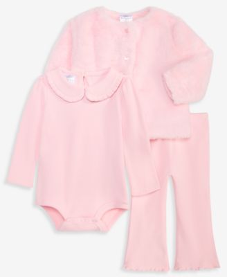 Baby Girls' Cozy Waffle Elastic-Waist Cardigan, Bodysuit and Pants, 3-Piece Set