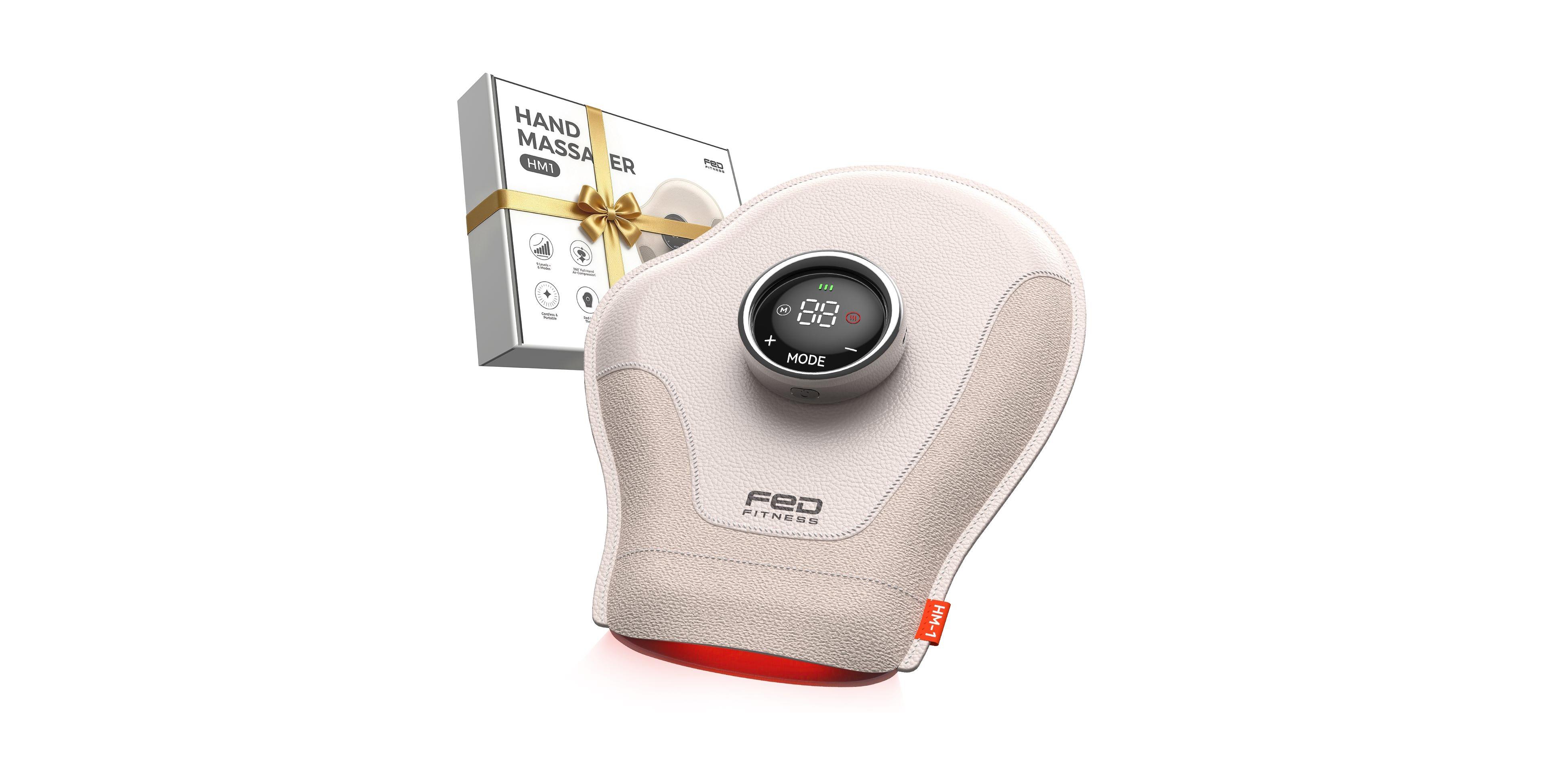 Fed Fitness Red Light Hand Massager, Air Compression for Palm Wrist Fingers, 9 Levels, Rechargeable for Pain Relief
