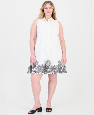 Plus Size A-Line Side-Pocket Embroidered Dress