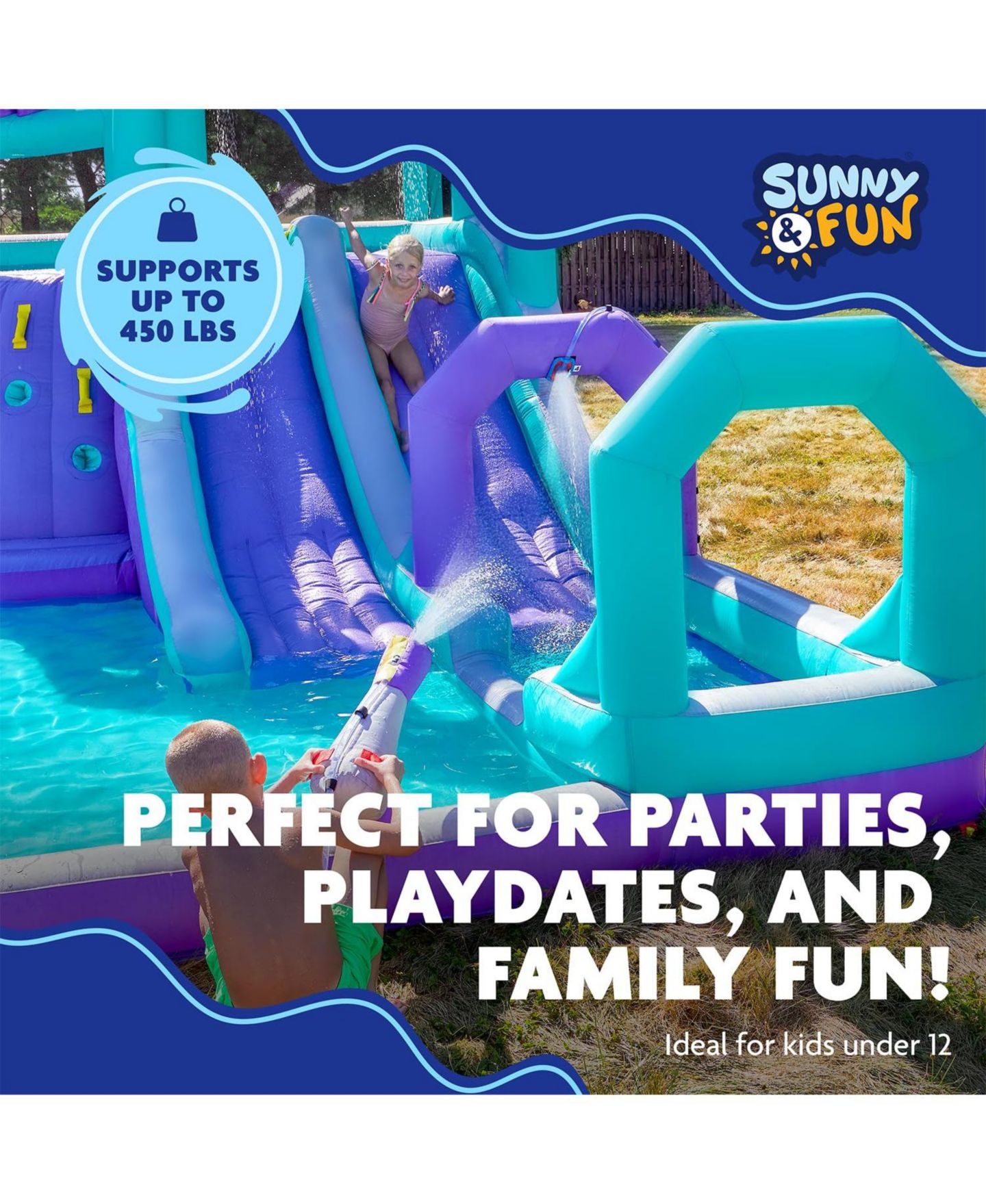 Детская игрушка Sunny & Fun Inflatable Water Slide & Blow Up Pool with Climbing Wall, Ages 3+, цвет: Фиолетовый — фото 4
