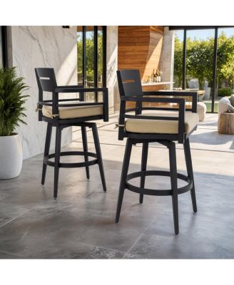 Modern Outdoor 2-Piece Aluminum Swivel Bar Chairs with Sunbrella Cushions
